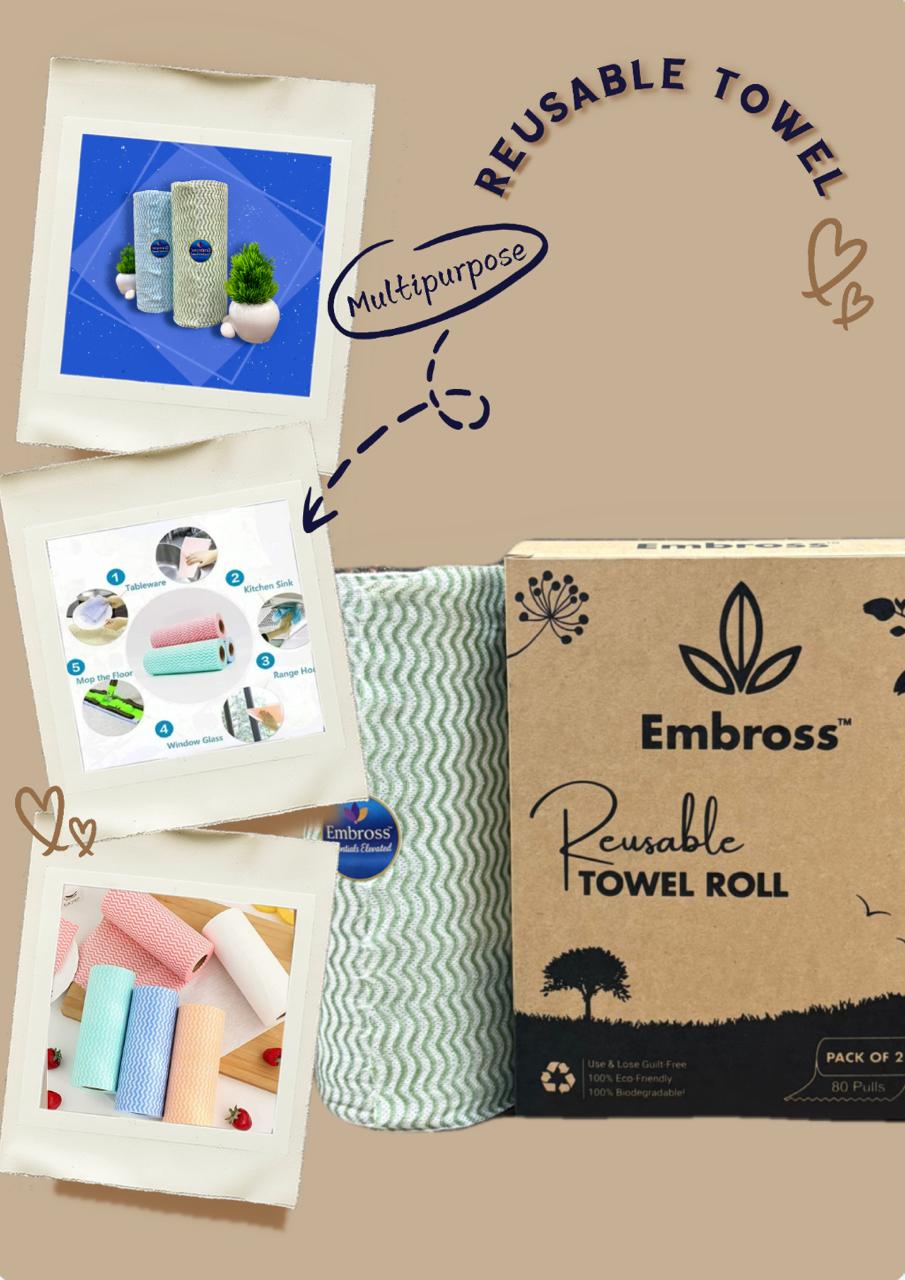 EMBROSS Reusable Towel Roll - Pack of 2 (80 Pulls per Roll)