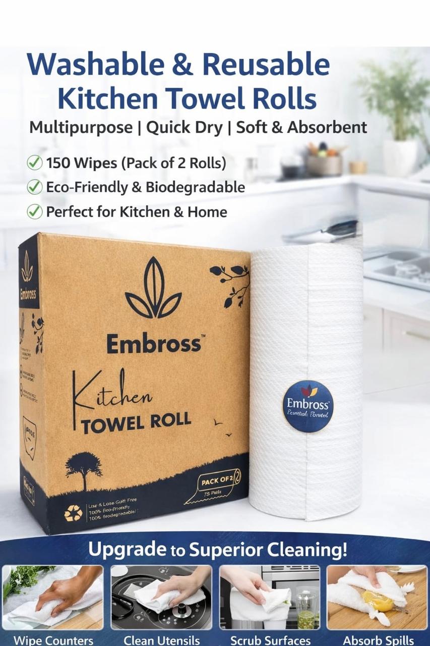 EMBROSS Kitchen Towel Roll - Pack of 2 (75 Pulls per Roll)
