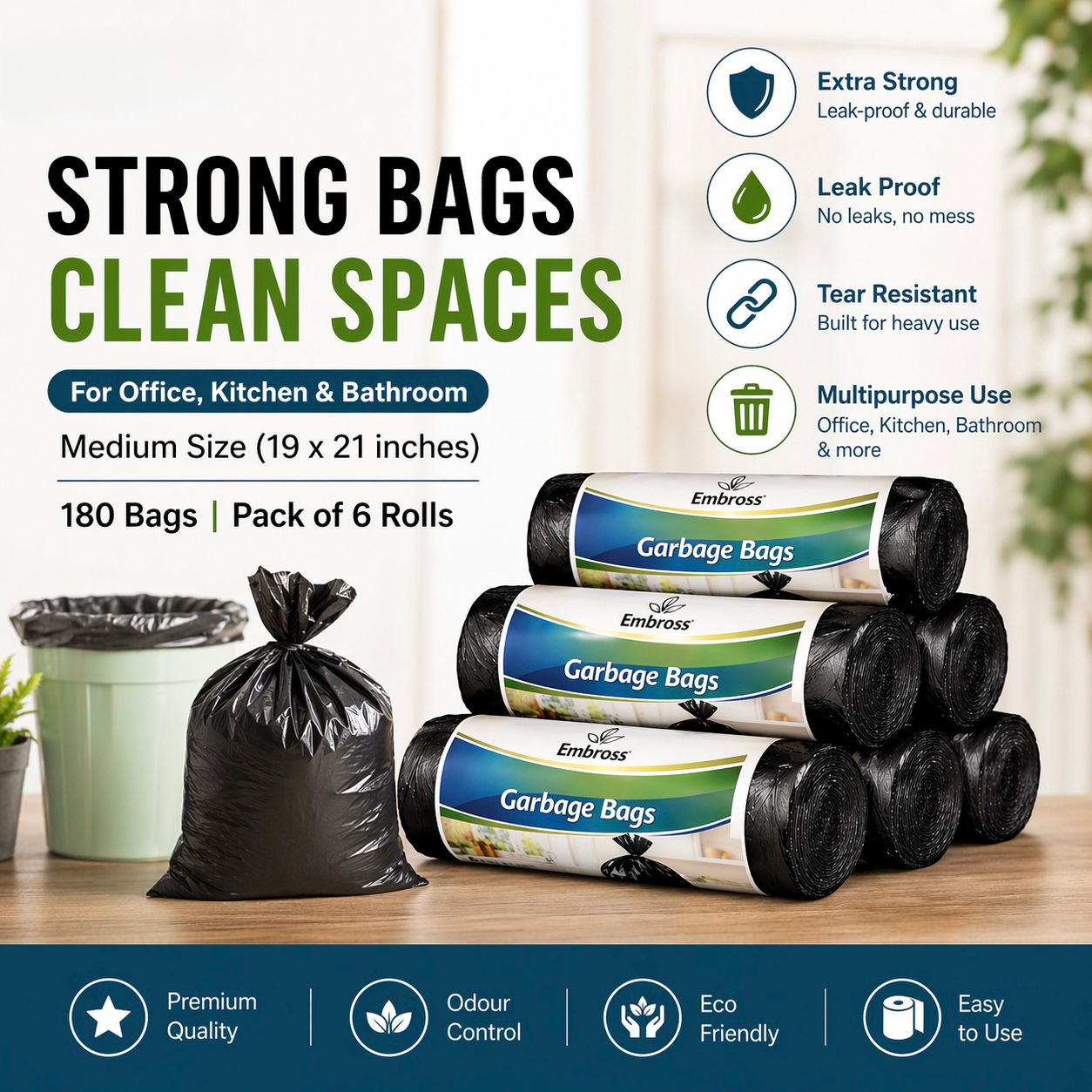 EMBROSS Multi-Purpose Garbage Bags (Pack of 3) - Medium