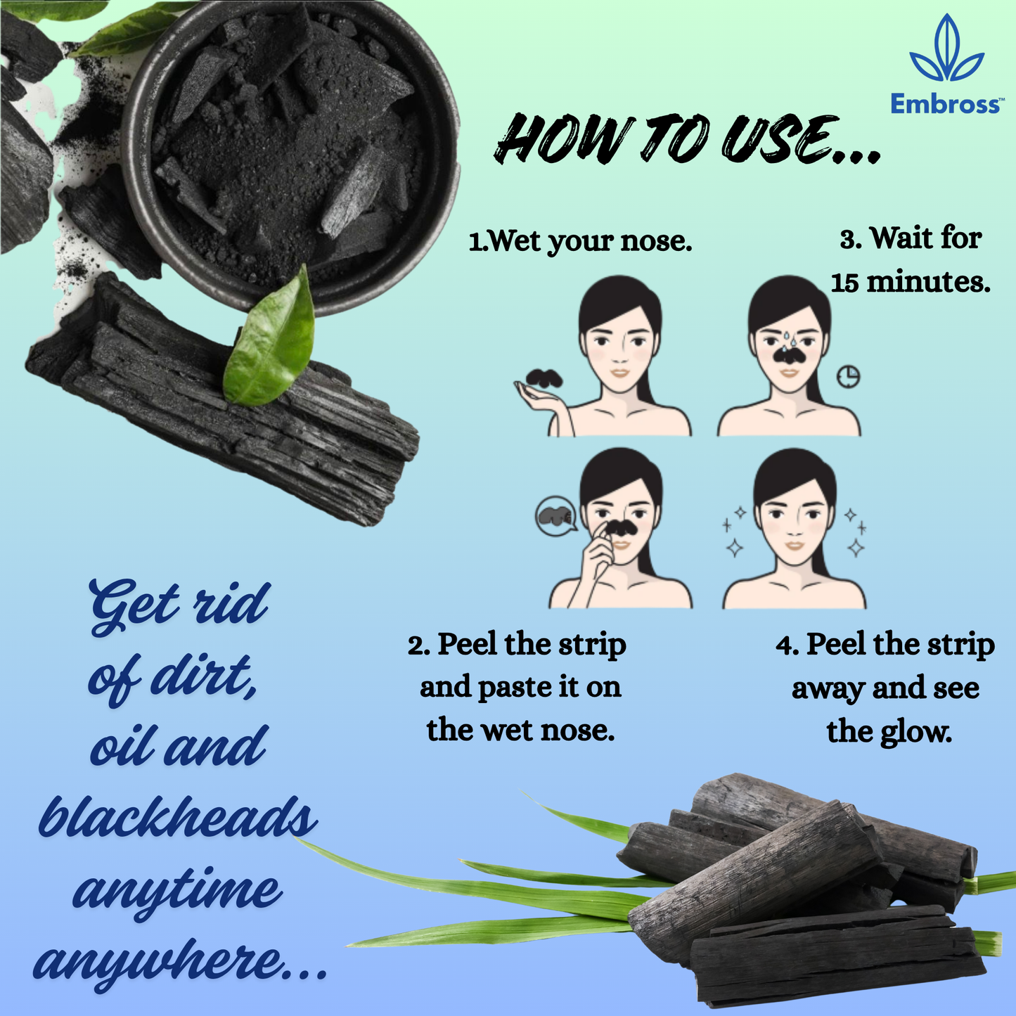 EMBROSS Charcoal Nose Pore Strips - Pack of 10