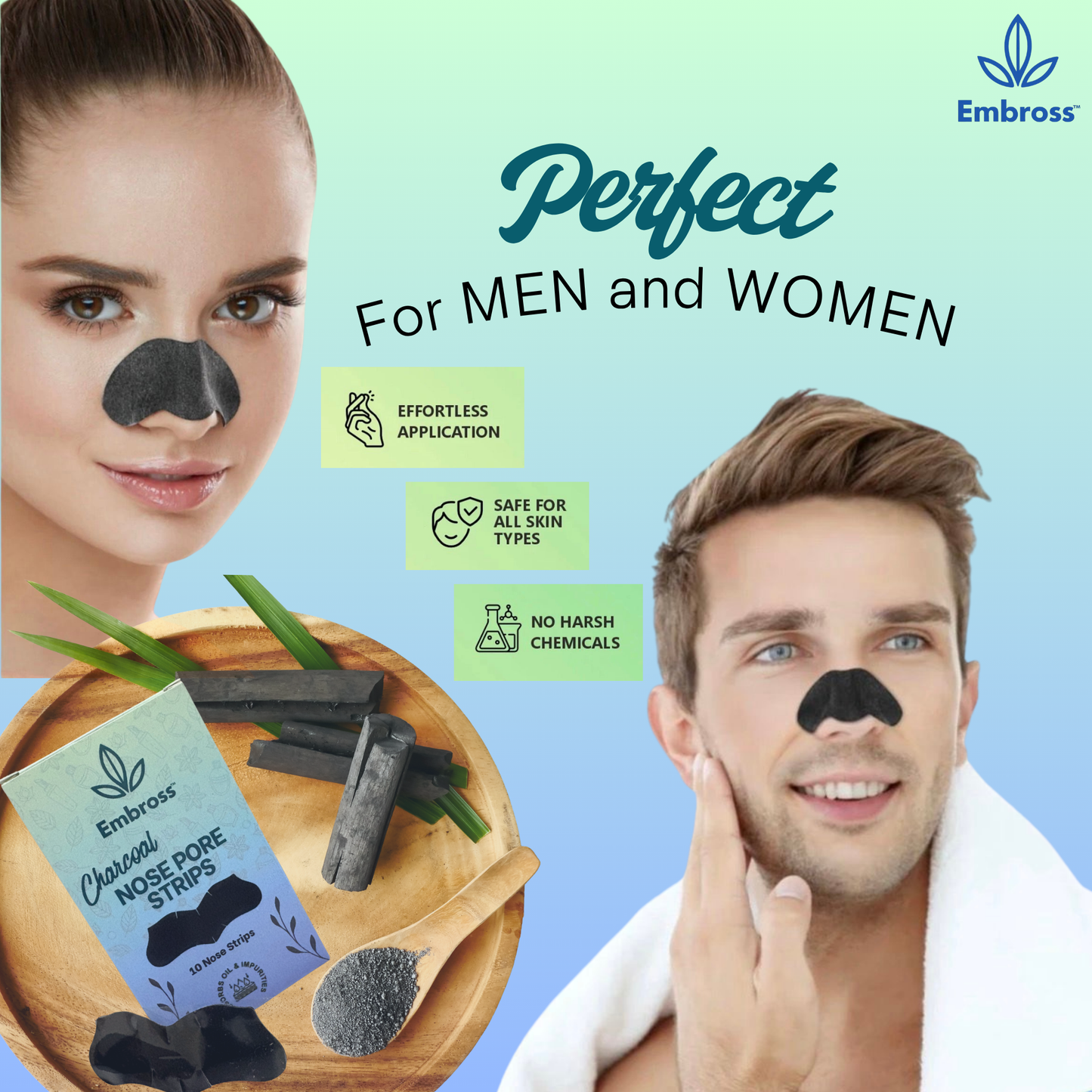 EMBROSS Charcoal Nose Pore Strips - Pack of 10