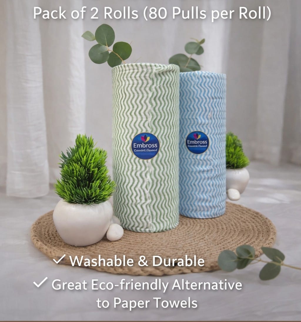 EMBROSS Reusable Towel Roll - Pack of 2 (80 Pulls per Roll)