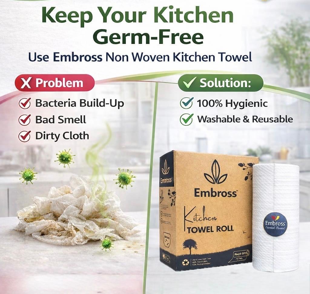 EMBROSS Kitchen Towel Roll - Pack of 2 (75 Pulls per Roll)